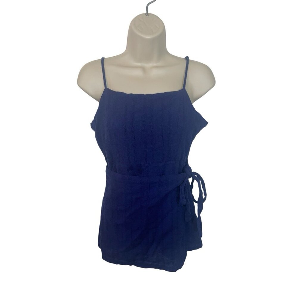 ALTAR'D STATE Women's Medium Navy Blue Textured Romper Tie Front Skort Look